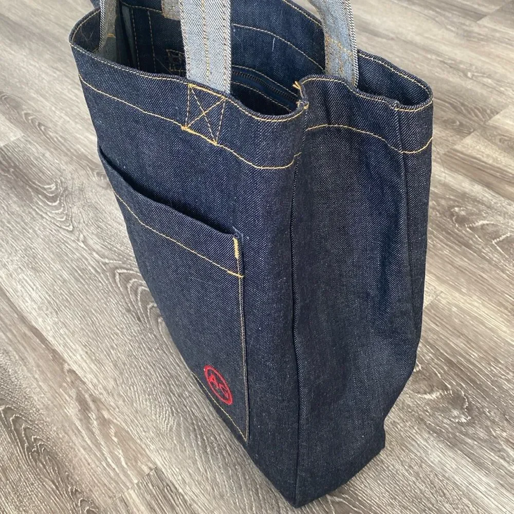 AG Blue Denim Large Tote embroidered Logo w/Read threads - Like a New